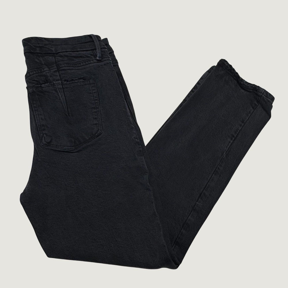 Good American Good Legs Straight Jeans Womens 12/31 Black Raw Hem Distressed